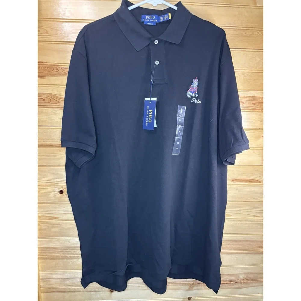 Polo Ralph Lauren Men's 2XL Short Sleeve Polo Shirt Black Dog Logo NWT $125 RARE